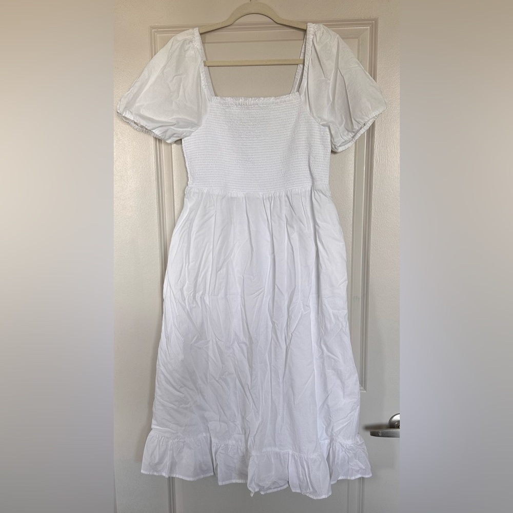J Crew 100% Cotton White Puff Sleeve Maxi Dress Size Medium